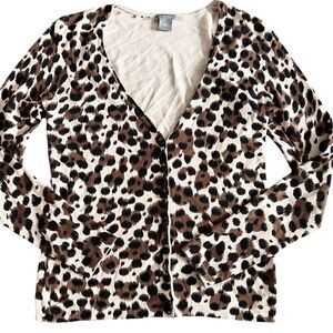 Ann‎ Taylor Silk Blend Size XS Animal Leopard Print Cardigan Sweater Business